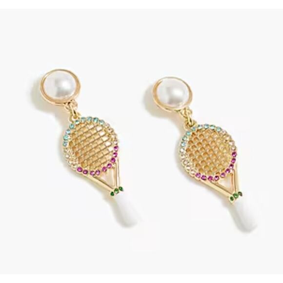 NWT J. Crew Tennis Racquet Drop Pearl Earrings - Picture 1 of 5
